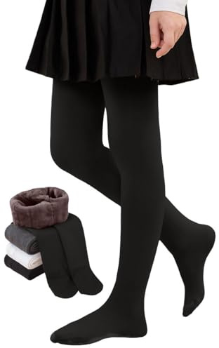 Yutdeng Collants Thermiques Filles Enfants Collants Doublé en Polaire d'hiver Épais Chaud Doux Collant Opaque Extensibles Taille Haute Leggings Pantalon de Danse Ballet Chaussettes,Noir,150-160cm