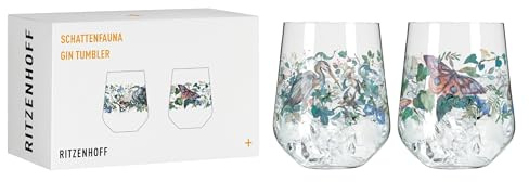 RITZENHOFF 3701004 Gin-Glas 700 ml - 2er-Set - Serie Schattenfauna, Vogel & Schmetterling-Motiv- Made in Germany | Artikelnr. 3701004, Serie Schattenfauna, 2 Gin-Gläser 700 ml, Kristallglas, spülmaschinenfest