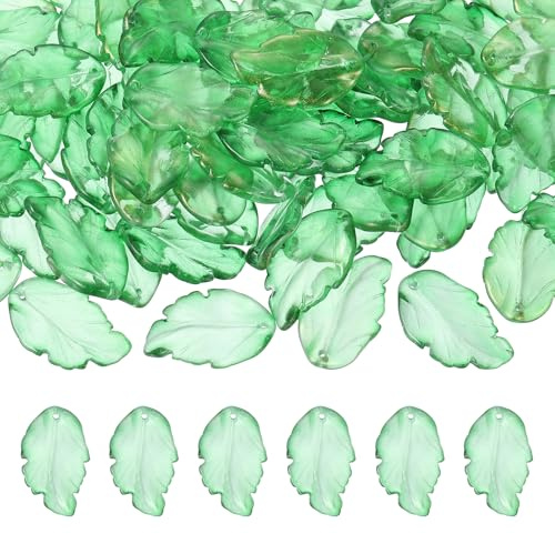 PATIKIL Glass Leaf Beads, 100Pcs Cute Crystal Leaf Charms, Translucent Czech Spacer Beads for DIY Jewelry Making Bracelets Necklace Wind Chimes Suncatchers, Grass Green