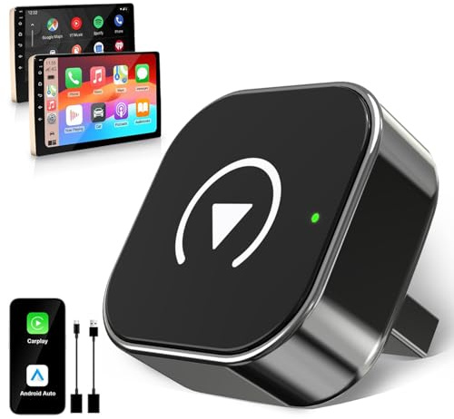 Adattatore CarPlay wireless 2025, aggiornamento OTA compatibile con auto dal 2016 in poi con CarPlay, funziona con iPhone iOS 11+ e Android Auto, Mini e Stable, riconnessione automatica.