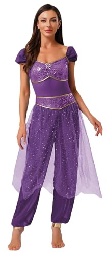 iiniim Damen Bauchtanz Kostüm Bauchtänzerin Orientalische Indische Verkleidung Halloween Karneval Fasching Party Tanzkleidung D Lila M