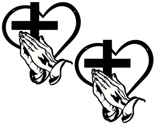HUFENYU Elegante Arte Murale In Metallo Con Cuore E Croce Cristiana, Design Di Mani In Preghiera, Sculture Da Parete A Croce, Elegante Arte Murale In Metallo Con Scritture(2pcs)