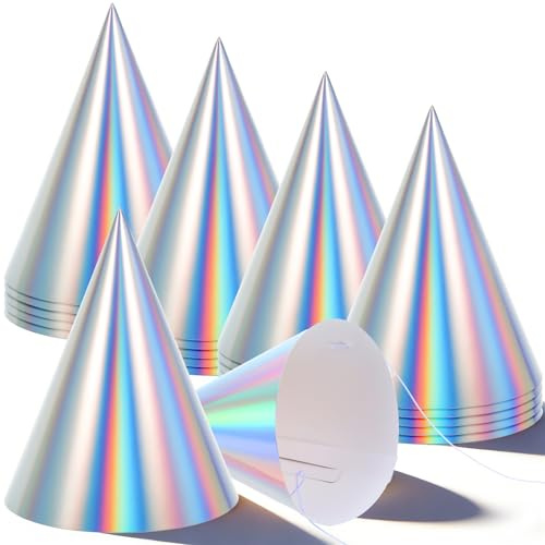 Elegaperma 20 Pcs Birthday Party Hats for Kids, Rainbow Holographic Birthday Party Hats for Adults with Elastic String, Vibrant Birthday Adult Party Hats for Celebration Events and Group Photos