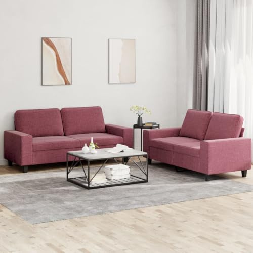 RMIHSJG 2-TLG. Sofagarnitur Weinrot Stoff Sofa Set Wohnzimmer Polstergarnitur mit strapazierfähigem Bezug und robustem Gestell für bequemes Sitzerlebnis