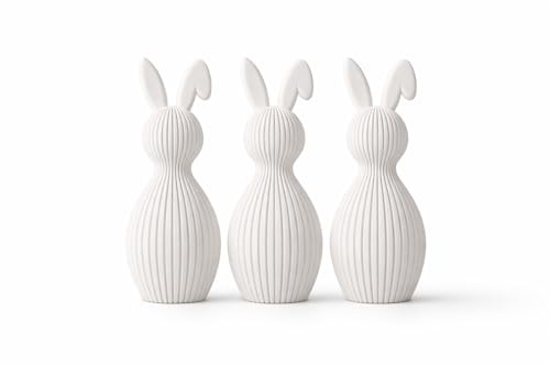 ALBA Hasen Deko 3er Set 12 cm – 3D Druck Deko Figuren im Skandinavischen Stil – Moderne Osterdeko Minimalistisch – Wohnaccessoires für Wohnzimmer, Tisch, Regal & Frühlingsdeko (Weiß, ALBA Mysa)