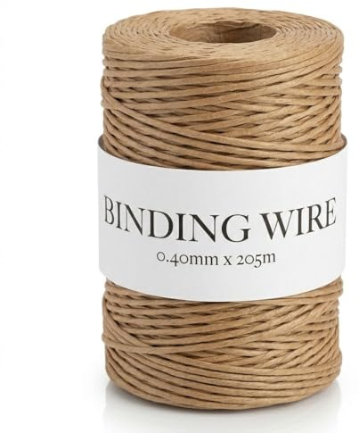 205m Paper Coated Binding Wire – 0.40mm Soft Florist Wire – Ideal for Wreath Making, Flower Arranging, and Craft Projects – Dark Green or Natural (Natural, 1 Roll)