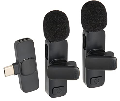 Bewinner K9 Micrófono Lavalier Inalámbrico, Micrófono de Solapa con Cancelación de Ruido de 360° con Receptor Tipo C para, Vlog, Transmisión en, Youtube, Podcast (K9 Tipo c)