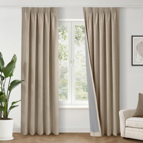 INOVADAY 100% Verdunklungsvorhänge Kräuselband 2 Stück 245x140cm,Taupe | Gardinen mit Kräuselband Wohnzimmer für Schienensystem, Vorhang Blickdicht Leinenoptik, Thermovorhang Schlafzimmer, OEKO