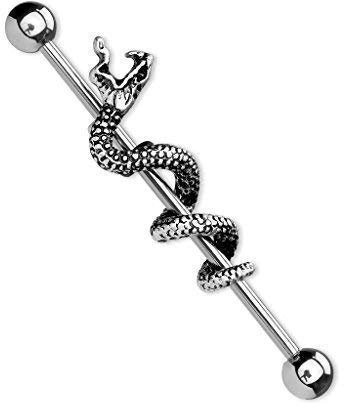 Tapsi´s Coolbodyart Industrial Piercing Barbell Chirurgenstahl Damen & Herren [Schlange] 38mm | Industrial Barbell | Barbell Piercing Ohr | Ohrpiercing Stab | CBABI53_ATS