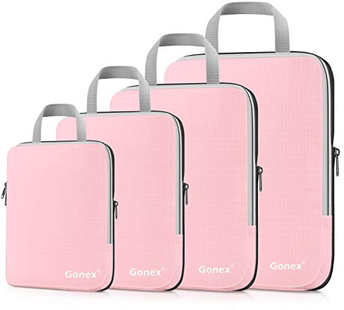 Gonex Kompressions-Packwürfel 4er Set für Koffer, Platzsparend | Nylon, Doppelreißverschluss, 4 Größen, Platzsparendes Komprimieren für Reisen