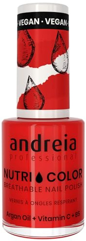Andreia Professional NutriColor Atmungsaktiver Nagellack - Veganer und Tierversuchsfreier - Nagelkunst Nagellack mit langanhaltendem Glanz-Finish - Farbe NC17 Rot - 10.5ml