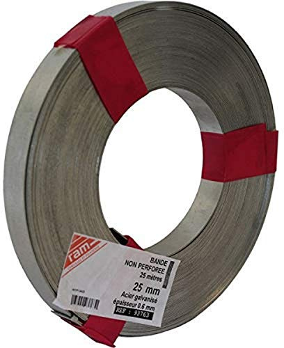 Ram - Bande Acier Galvanisées Non Perforée, 25m x 17mm x 0.6mm, Gris