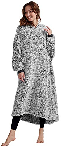 Oversized Teddy Fleece Hoodie Blanket for Women Cuddly Sherpa Wearable Snuggle Blanket Hoody for Adults Kids Men Teenager, Super Warm and Soft,Black