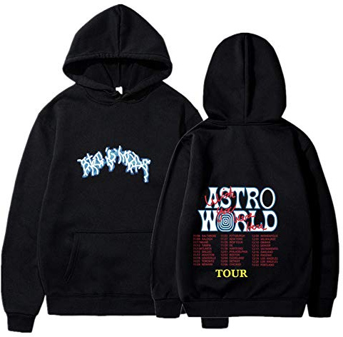 LIMILI Felpe con Cappuccio Uomo Hip Hop Fulmine Grafica Travis Scott ASTROWORLD Felpa con Cappuccio Harajuku Streetwear Pullover estetico Felpa con Cappuccio-Nero_S