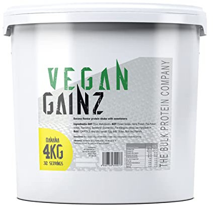 Vegan Gainz 4kg - Plant Based Protein Powder - Weight Gainer- 32 Servings & 30g Protein Per Serving - The Bulk Protein Company (Banana)