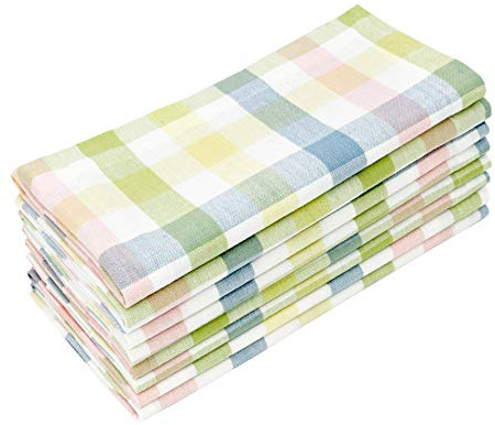 COTTON CRAFT Gingham Buffalo Plaid Check Napkins - Spring Easter Bunny Pastel Luncheon Dinner - Set of 8 - Pure Cotton - Reusable Washable - 17 x 17 inches - Yellow Multi Pastel
