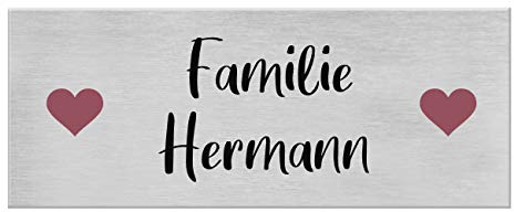Klingelschild selbstklebend Briefkastenschild Namensschild Herz | Edelstahl Schild, Gravur, Edelstahlschild mit Namensgravur, Premium Lasergravur, Farbige Laserbeschriftung