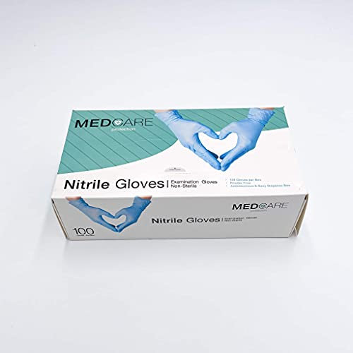 MED Care Nitrile Einweg-Handschuhe, 100 Stück, latexfrei, puderfrei, Farbe hellblau, Größe S,M, L, XL (S)…