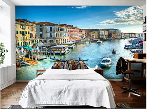 Frtmsticker Fotomurales Decorativos Pared 3D Ciudad Lago Paisaje Fotomurales 3D Foto-Mural Papel Pintado Impermeable De Pvc Autoadhesivo ​Sala De Estar Dormitorio Tv Fond 200X100Cm