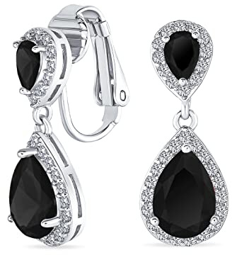 Vintagestil brud kubisk zirkonia simulerad ädelsten AAA CZ gloria dinglande tårdroppe ljuskrona klämma på örhängen för kvinnor silver rosa guldpläterad i svart lila blå röd ros rosa grön klar, En