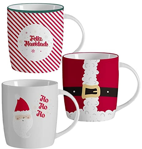 TIENDA EURASIA - Pack de 3 Tazas para Navidad, Originales para Regalar, Navideñas de 350 ml, Desayunos con Diseños Diferentes