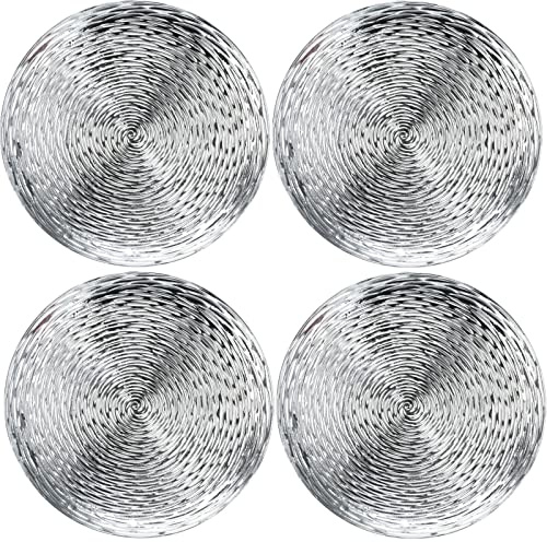 Rammento 4-Pack 33cm Spiral Silver Plastic Reusable Placemats | Round Charger Plates for Dinner Plates | Christmas Table Decorations, Festive Dinnerware | Dining Table Accessories, Table Protectors