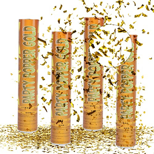 Fewlew 4pcs Party Poppers & Confetti Cannons - Gold, Wedding & Birthday Party Pack