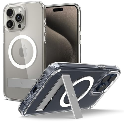 Spigen iPhone 15 Pro Max Hülle Ultra Hybrid S MagFit -Crystal Clear | Kompatibel mit MagSafe, Integrierter Kickstand, Air Cushion Tech, Anti-Yellowing, Military-Grade Schutz