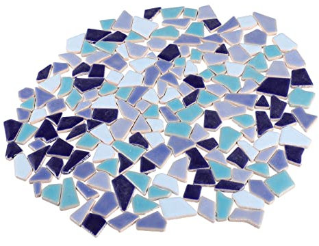 Garneck Mosaik Keramik Steine Unregelmäßige Keramikfliesen Blau 200g Bastelmaterial Selbstgemacht Mosaiksteine Glasiert Kleine Fliesen für Kreative Bastelprojekte Heimdekor