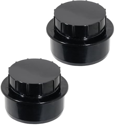 SPARES2GO 110mm Screwed Access Cap Ring Seal Soil System Vent Pipe Push Fit Plug (Black, Pack of 2)