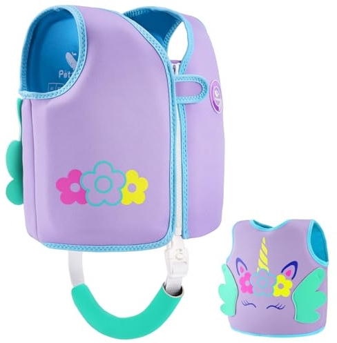 Pottwal Swim Vest for Kids - Swim Jacket for 1-2 Years (24-33LBS) - Made of Neoprene & EPE - with Adjustable Crotch Strap - Purple
