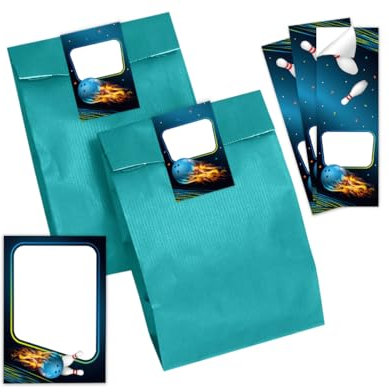 8 Mini-Notizblöcke + 8 Geschenktüten (Petrol) + 8 Aufkleber Bowlling Kegeln Bowling-Party Mitgebselset Gastgeschenke für Kindergeburtstag Mädchengeburtstag Jungsgeburtstag