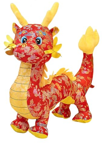 F Fityle Drachen-Plüschtier, Drache, Stofftier, weich, chinesischer Drache, Figur, Spielzeug, Drachenpuppe für Bettwäsche, Zubehör, Wohnheim, Wohnung, rot 35cm