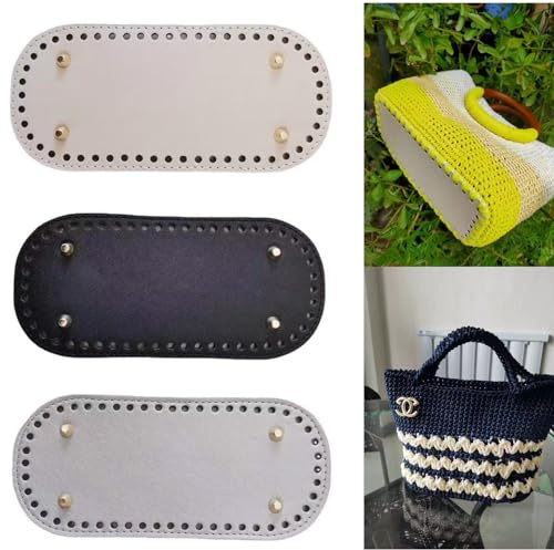 Taschenboden,3 Stück Taschenboden zum Häkeln,22x10cm Taschenboden PU Leder,Tasche Bodenformer Kunstleder Boden Beutel Bottom Shaper Pad Mit Löchern,für Strickbeutel Handgefertigte DIY Tasche