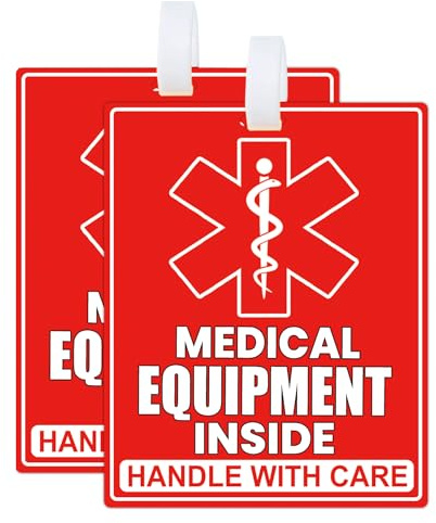 Medical Equipment Inside Tag Card Red Fragile Medicals Equipments Inside Stickers Medical Equipment ID Identification Luggage Tags Handle with Care Labels for Medical Supplies (Color2)