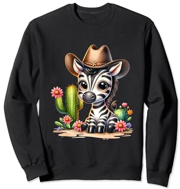 Adorable Western Zebra with Cowboy Hat and Cactus Sweatshirt