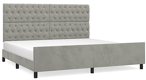 ZQQLVOO Bed Frame Lattenrost Palettenbett Bodenbett Bettgestell mit Kopfteil Hellgrau 200x200 cm Samt