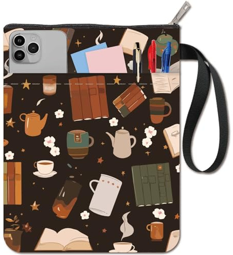 CRASPIRE Vintage Bücher Buchhülle Teegeschirr Buchschutz Blume Schwarze Buchumschläge Für Taschenbücher Waschbarer Buchumschlag Aus Stoff Mit Reißverschluss Und Zusätzlicher Ärmeltasche