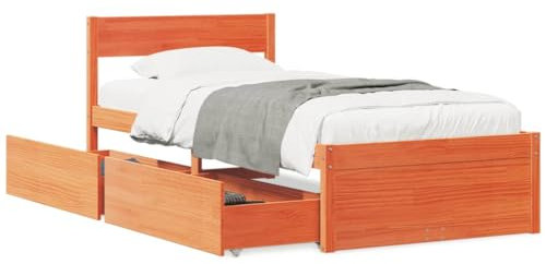 Juroupi Massivholzbett ohne Matratze Wachsbraun 75x190 cm Holz Bett Massivholzbett Bed Frame Bettgestell Bett Holz Kiefernholz - 846809