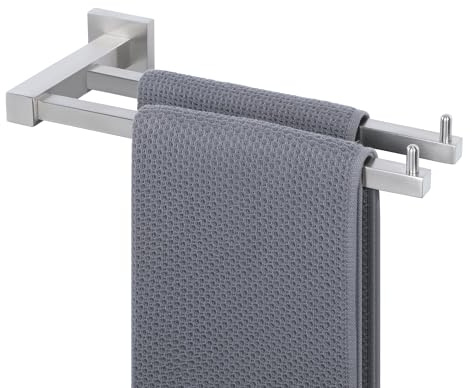 Mooche 30CM 304 Edelstahl Doppelstab-Handtuchhalter zum Bohren mit verdeckten Schrauben, Twin Bar armig Badetuchhalter mit Haken für Anti-Rutsch-Fall, Wandmontage, Gebürstet