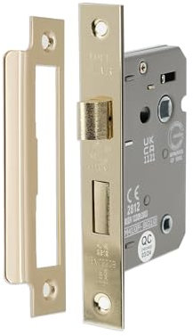 Infinity Decor Fire Rated Brass 3 Lever Mortice Bathroom Lock 65mm, CE Approved Reversible Catch for Internal and External Doors