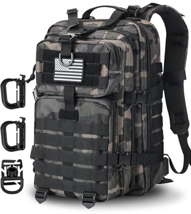 Hannibal Tactical Militär Taktischer Rucksack Cooper Rucksack Armee Assault Pack 3 Tage Bug Out Go Bag Trekking Wanderrucksack (28L,Dark Camo)
