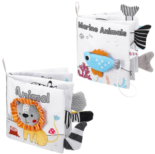 Vieinkaufen 2 Pack Baby Books 0-6 Months, Sensory Toys For Babies High Contrast Crinkle Books For Babies Early Development Bath Toys Gift