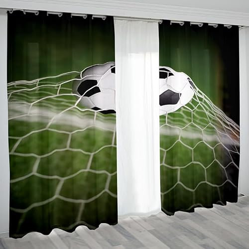Rptidmv Vorhänge mit Ösen 2er Set Fußball Modern Blickdichte Vorhang Thermovorhang Kälteschutz Verdunklungsvorhänge für Wohnzimmer Schlafzimmer Kinderzimmer 140 x 175 cm (BxH)