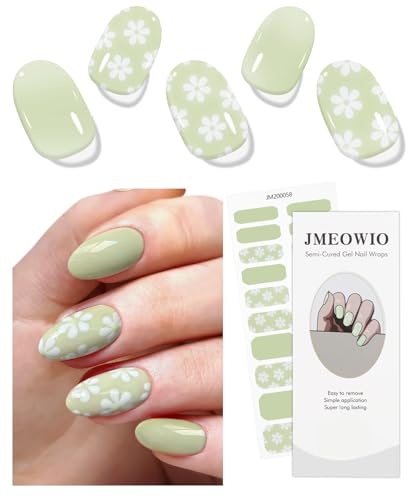 JMEOWIO Nagelfolie Weiße Blumen Hellgrün Gel Nail Nagelfolien Selbstklebend Nagelsticker Uv Härtend Dekoration Nageldesign Zubehör