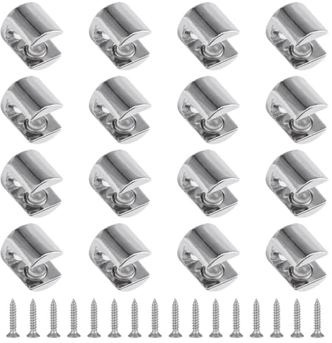 UFURMATE Glass Shelf Bracket, 16Pcs Wall Mounted Adjustable Glass Shelf Clamp Clips Polished Chrome Zinc Alloy Glass Clamp Brackets Supports Mounting Brace for 6-10mm Thick Glass