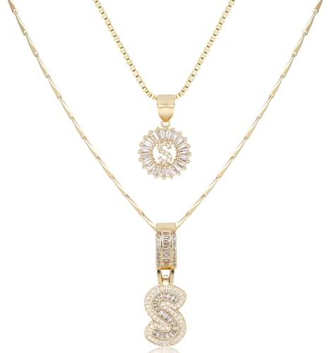 TANTIUE 14K Gold Plated Alphabet Necklace Cubic Zirconia Letter Pendant, Personalized Name Jewelry Gift for Women, Customizable A-Z, Birthday/Mothers Day Gifts for Womens-45