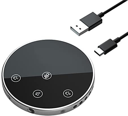 Micrófono USB de escritorio para conferencia, micrófono de condensador omnidireccional de 360°, Plug & Play, micrófono de computadora con altavoz, botones de sensor táctil, función de silencio/volumen