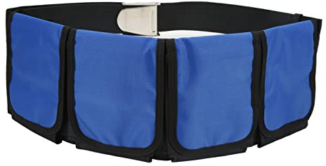 Grcfumo Cinturón de Peso de Bolsillo de Buceo, cinturón de Peso de Buceo de Tela de Oxford con 4 Bolsillos, cinturón de Bolsa de Peso para Bucle (Azul)