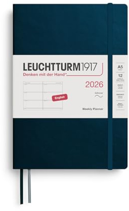 LEUCHTTURM1917 372742 Wochenkalender Medium (A5) 2026, Softcover, Deep Sea, Englisch